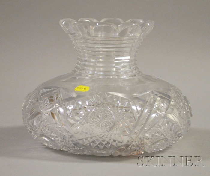 Appraisal: Large Colorless Cut Glass Vase internal cloudiness ht wd in