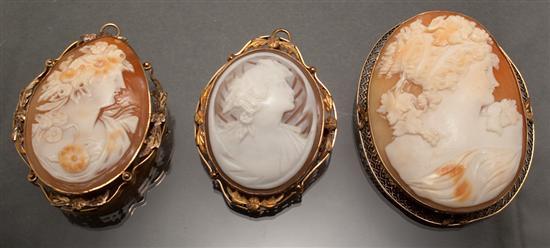 Appraisal: Three Victorian K yellow gold cameo brooches