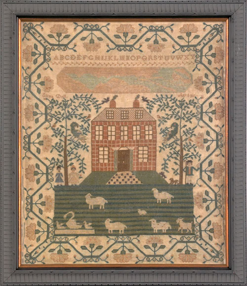 Appraisal: English silk on linen sampler wrought by Eliza Dell ca