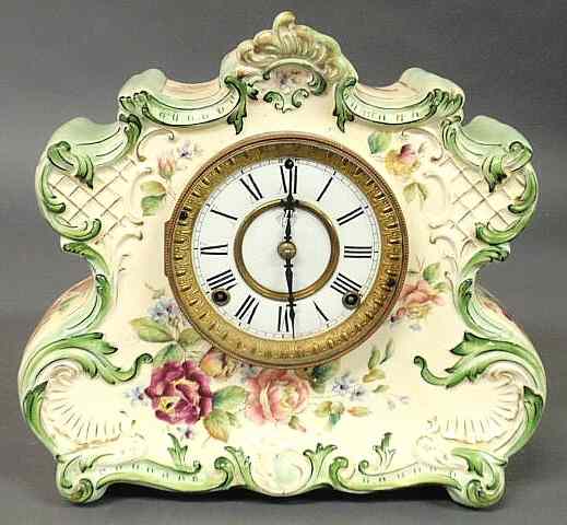 Appraisal: Porcelain eight-day mantel clock with Ansonia works marked Dresden Extra