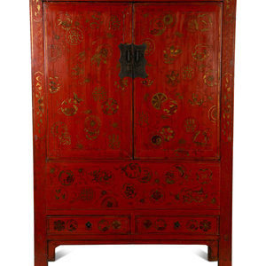 Appraisal: A Chinese Red Lacquer and Parcel Gilt Cabinet TH TH