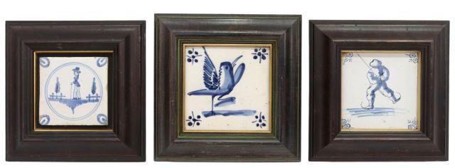 Appraisal: lot of Framed Delft blue and white faience tiles depicting