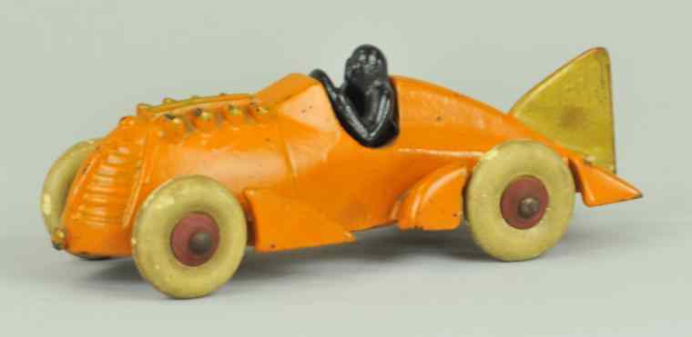 Appraisal: HUBLEY RACER Cast iron painted in orange body embossed pistons