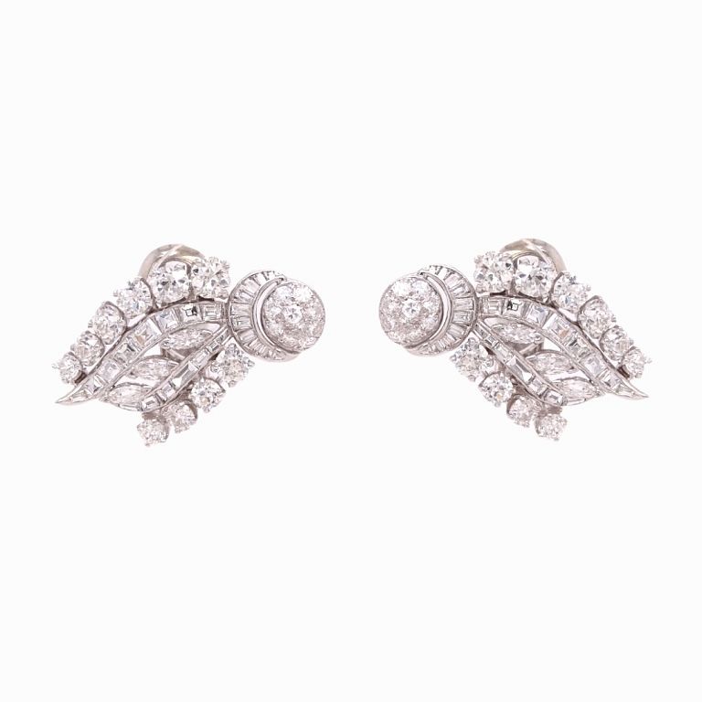 Appraisal: Platinum Art Deco Earrings Platinum Art Deco Earrings Diamonds ct