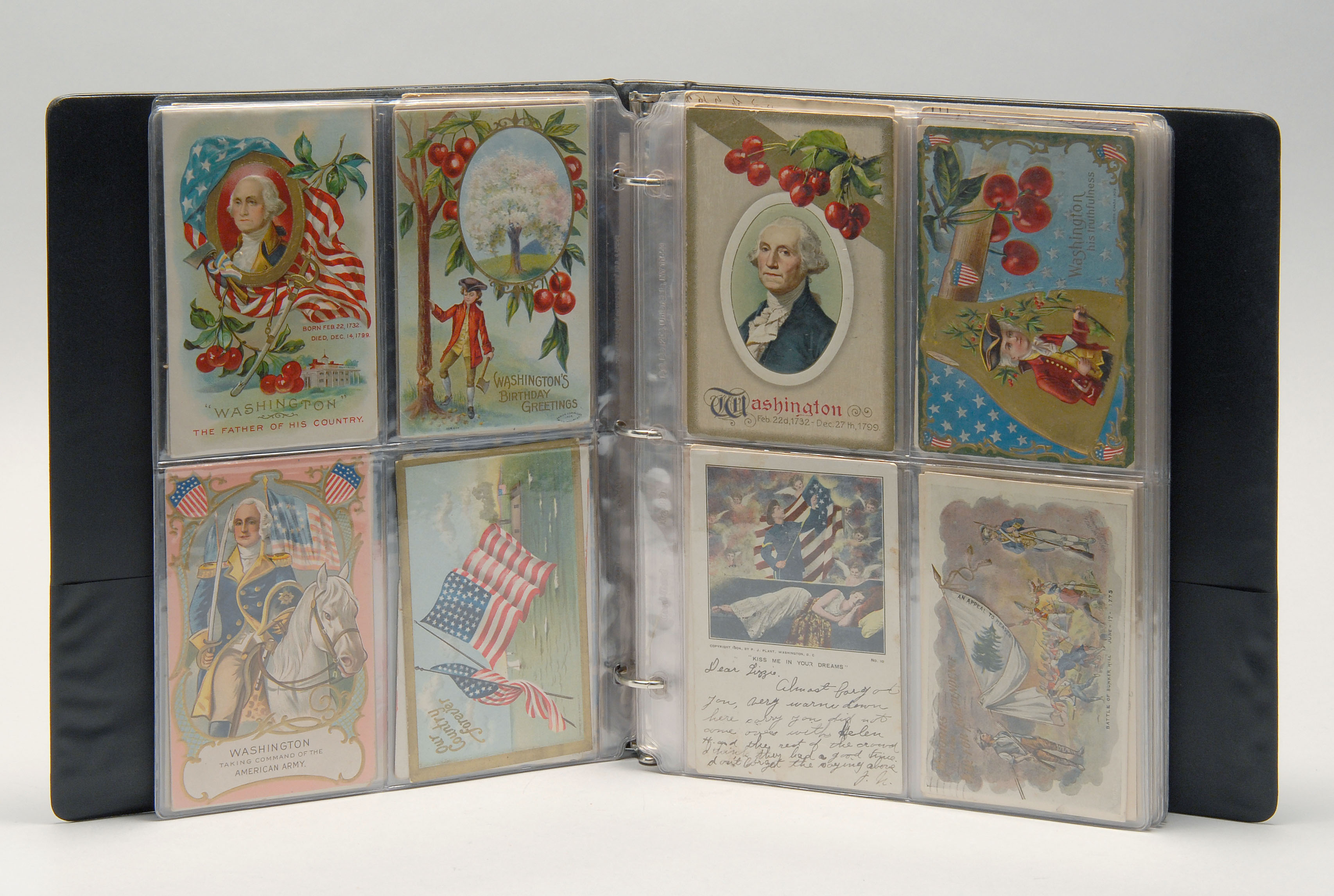 Appraisal: APPROX PATRIOTIC-THEMED POSTCARDS th CenturyContained within a three-ring binder