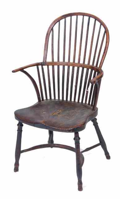 Appraisal: A TH CENTURY YEW AND ELM STICK BACK WINDSOR ARMCHAIR