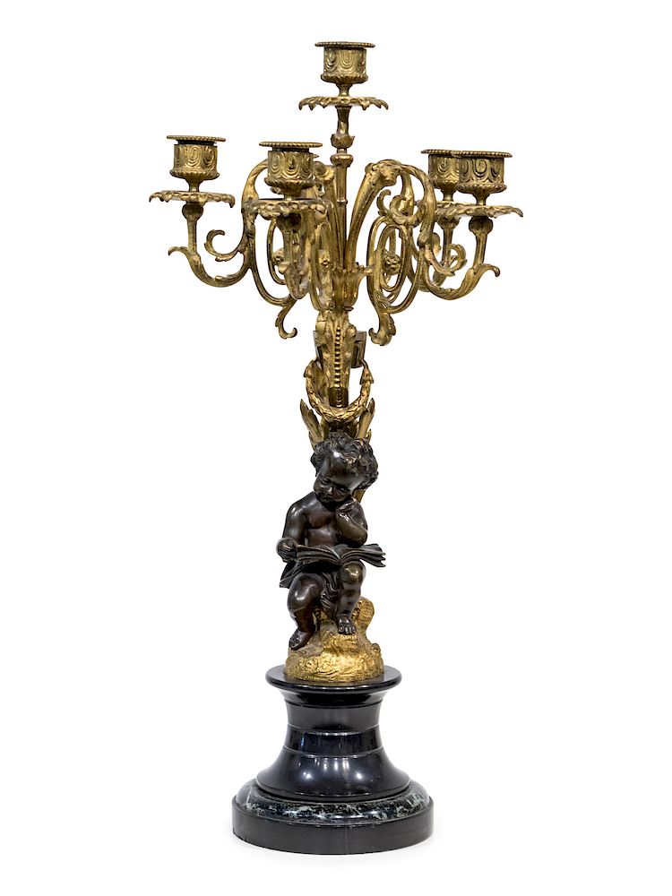 Appraisal: A Louis XV Style Parcel-Gilt and Patinated Bronze Candelabrum A