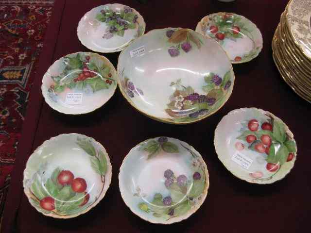 Appraisal: T V Limoges Handpainted Berry Set footed master bowl six