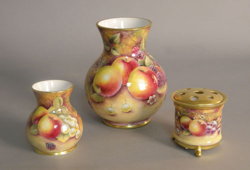 Appraisal: Three painted porcelain vases signed Bryan Cox h h and