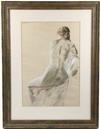 Appraisal: CHARCOAL PASTEL - Study of Seated Nude Woman Viewed from