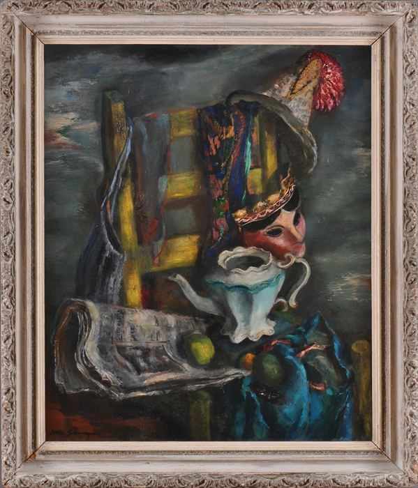 Appraisal: HELEN SAWYER - CLOWN CHAIR Oil on canvas x in