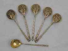 Appraisal: A set of six Russian silver tea spoons with niello