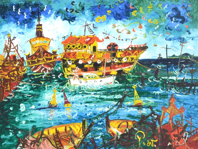 Appraisal: JOHN PERCEVAL - Ships at Williamstown screenprint JOHN PERCEVAL -