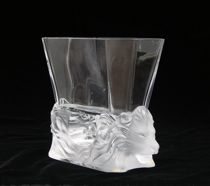 Appraisal: Lalique Venice Bowl Satin finish Lion's heads support a clear