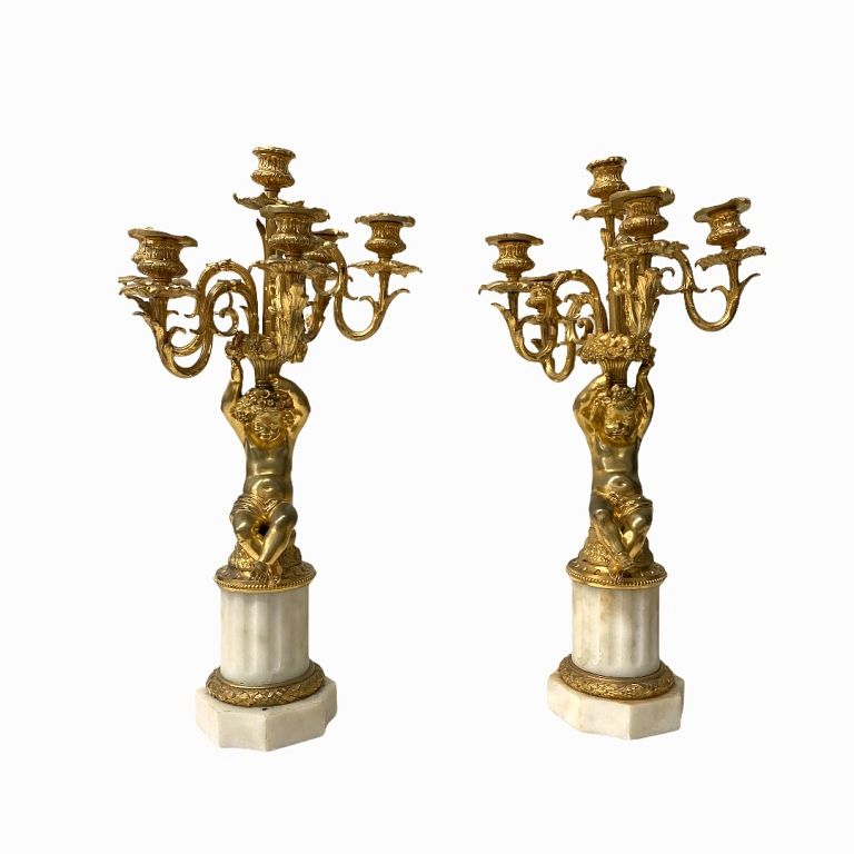 Appraisal: Pair Antique French Bronze candelabras Pair Antique French Bronze candelabras