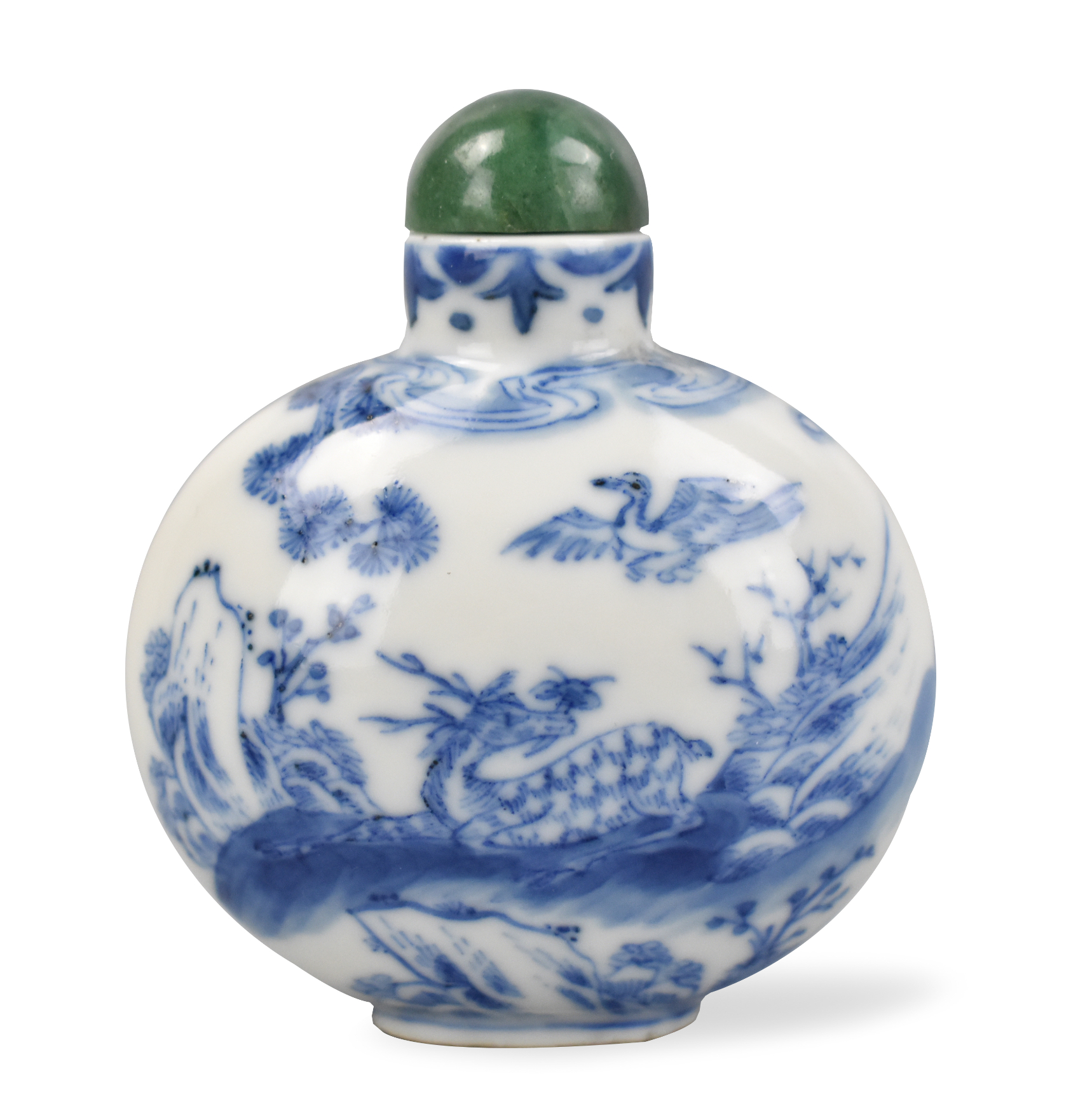 Appraisal: A Chinese th C blue white snuff bottle wide with