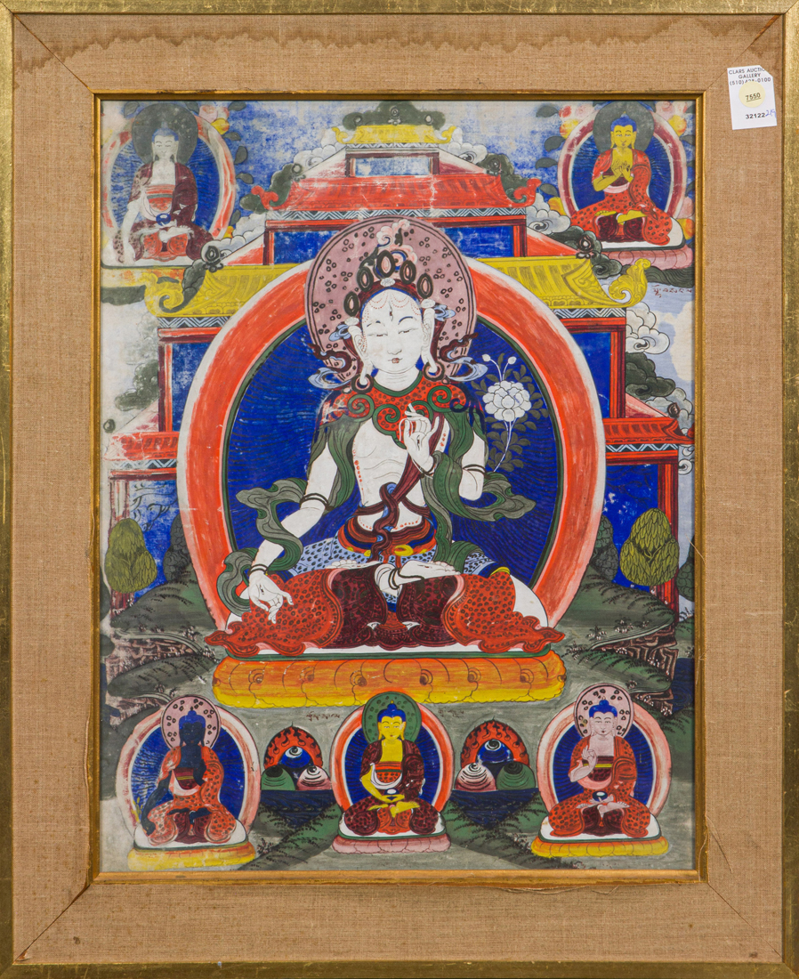 Appraisal: TIBETAN THANGKA Tibetan thangka distemper on cloth depicting a Bodhisattva