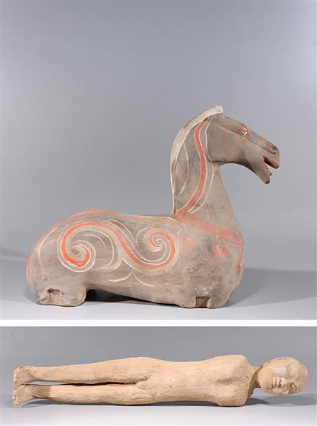 Appraisal: Two early style Chinese ceramic figures including horse with painted