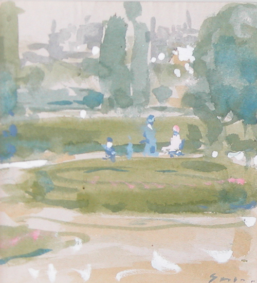 Appraisal: Park Bench Chevilly Gisson Andre French - Watercolor and Gouache