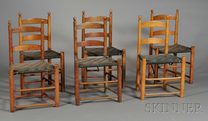 Appraisal: Set of Six Maple and Ash Slat-back Dining Chairs New