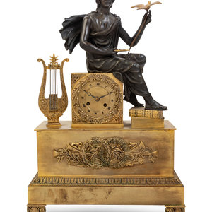 Appraisal: An Empire Style Gilt and Patinated Bronze Figural Mantel Clock