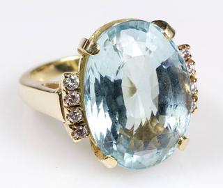 Appraisal: Large blue topaz diamond and k yellow gold ring Large