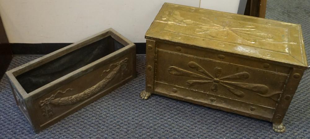 Appraisal: Arts Crafts Style Repousse Brass Mounted Chest and a Planter