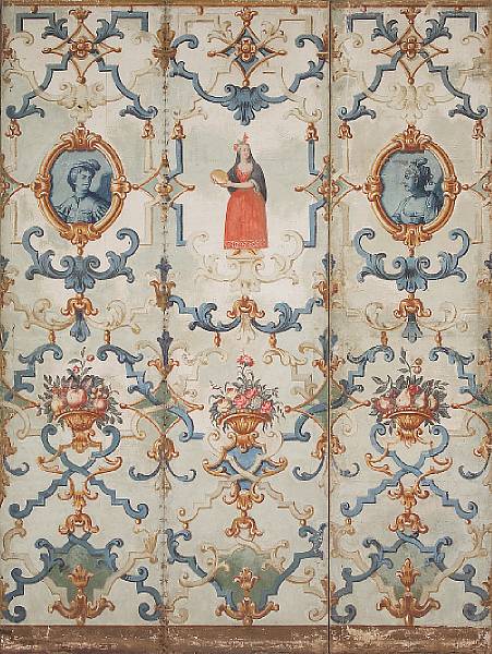 Appraisal: A Louis XV paint decorated three panel floor screen mid