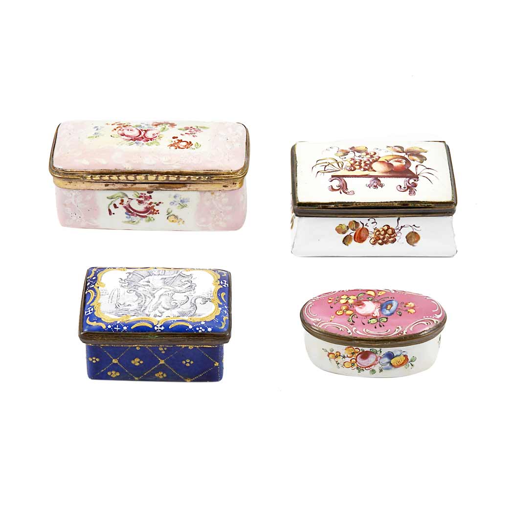 Appraisal: Group of Four Continental Enamel Patch Boxes th th Century