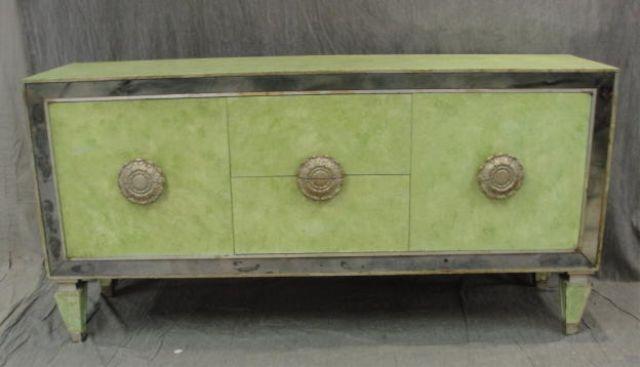 Appraisal: James Mont Midcentury Cabinet Painted green with mirror trim From