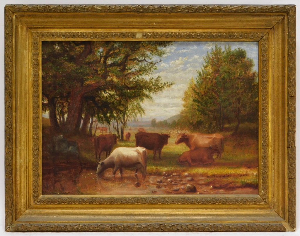 Appraisal: ANSON DANIELS PASTORAL COW O C LANDSCAPE PAINTING Massachusetts -