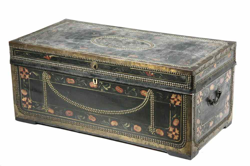 Appraisal: CAMPHOR CHINESE EXPORT TRUNK - Ca - brass bound leather