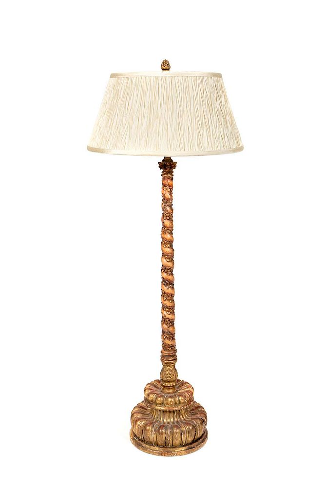 Appraisal: An Italian Carved and Parcel Giltwood Table Lamp Height inches