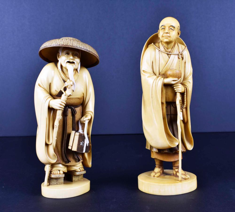 Appraisal: TWO JAPANESE OKIMONO OF A PRIEST AND A POETMeiji Period