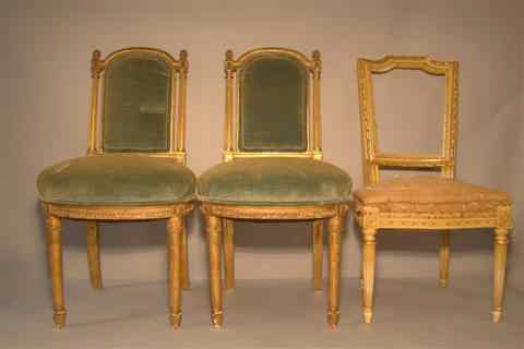 Appraisal: PAIR OF LOUIS XVI STYLE PARCEL GILT BALLROOM CHAIRS th