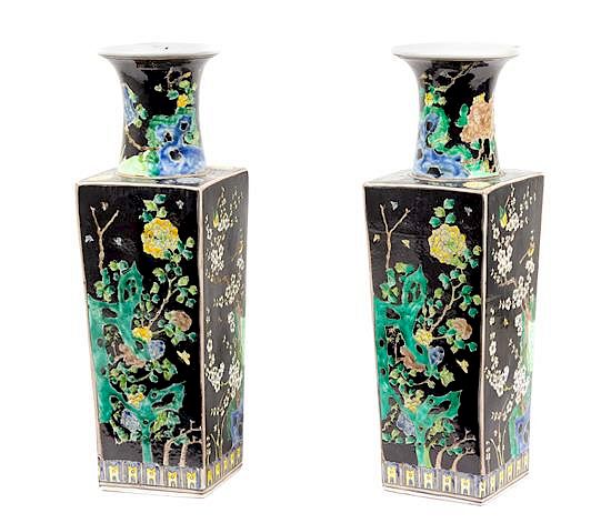 Appraisal: A Pair of Chinese Famille Noir Porcelain Vases Height inches