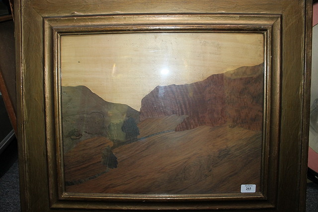 Appraisal: A th Century woodcraft picture showing a hilly landscape together