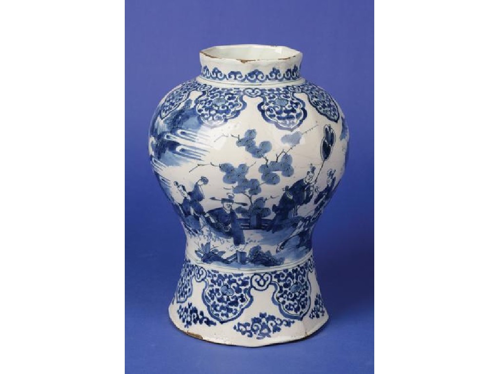 Appraisal: A DELFTWARE BLUE AND WHITE VASE of octagonal baluster form