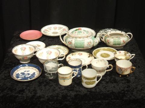 Appraisal: LOT OF PORCELAIN Green teapot and sugar and eleven teacups