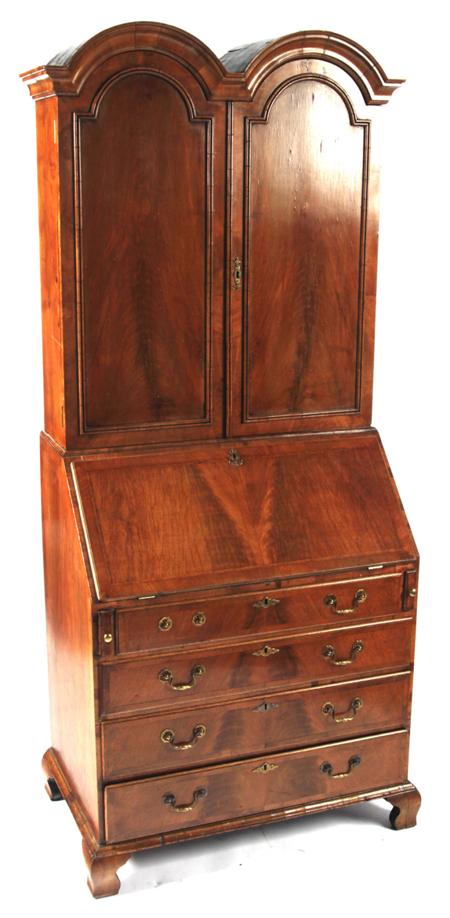 Appraisal: A Queen Anne style mahogany bureau bookcase the moulded double