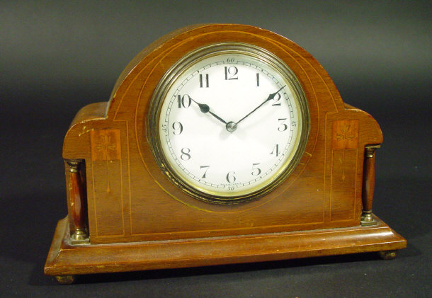 Appraisal: Edwardian inlaid mahogany mantel clock with painted enamel dial and