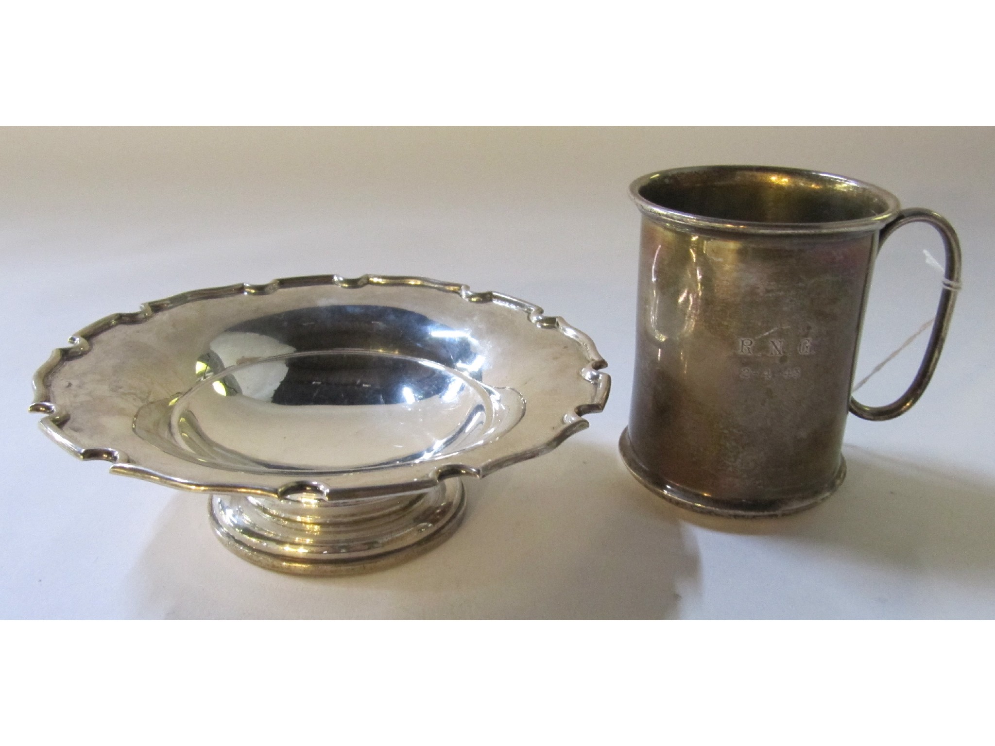 Appraisal: A lot comprising a silver tankard and a silver dish