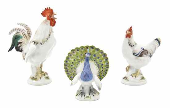 Appraisal: Three Meissen Porcelain Models of Birds comprising a standing rooster