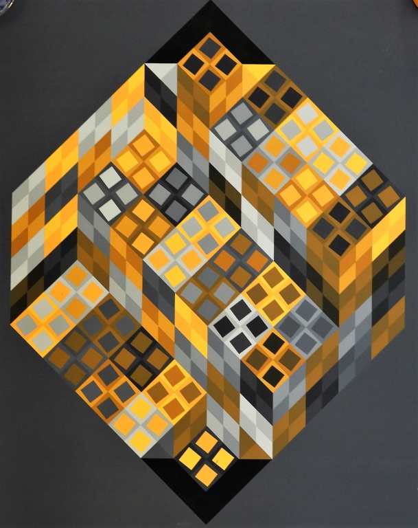 Appraisal: VICTOR VASARELY ORANGE AND GRAY OP ART SERIGRAPH France Hungary