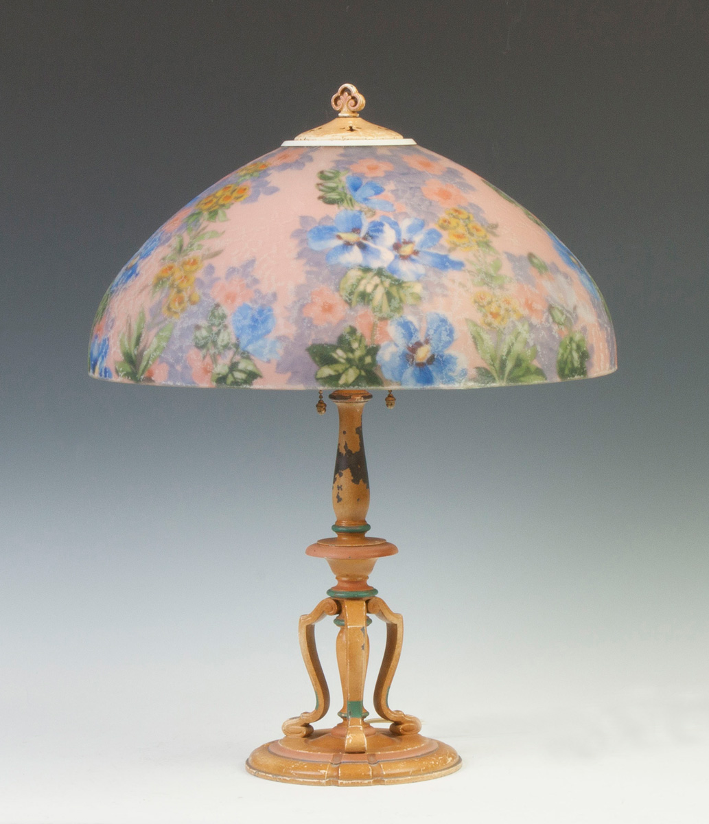 Appraisal: Handel Reverse Painted Floral Lamp Shade sgn Handel M Enameled