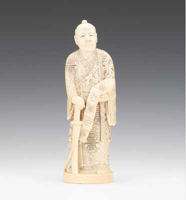 Appraisal: Japanese Ivory Figure with Sword and Scroll A Japanese carved