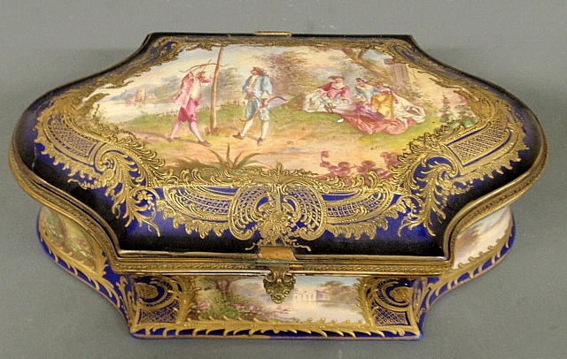 Appraisal: - Sevres porcelain storage box th c with painted panels