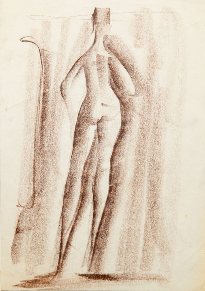 Appraisal: TH CENTURY SCHOOL FIVE FIGURE STUDIES Five charcoal on tissue-thin