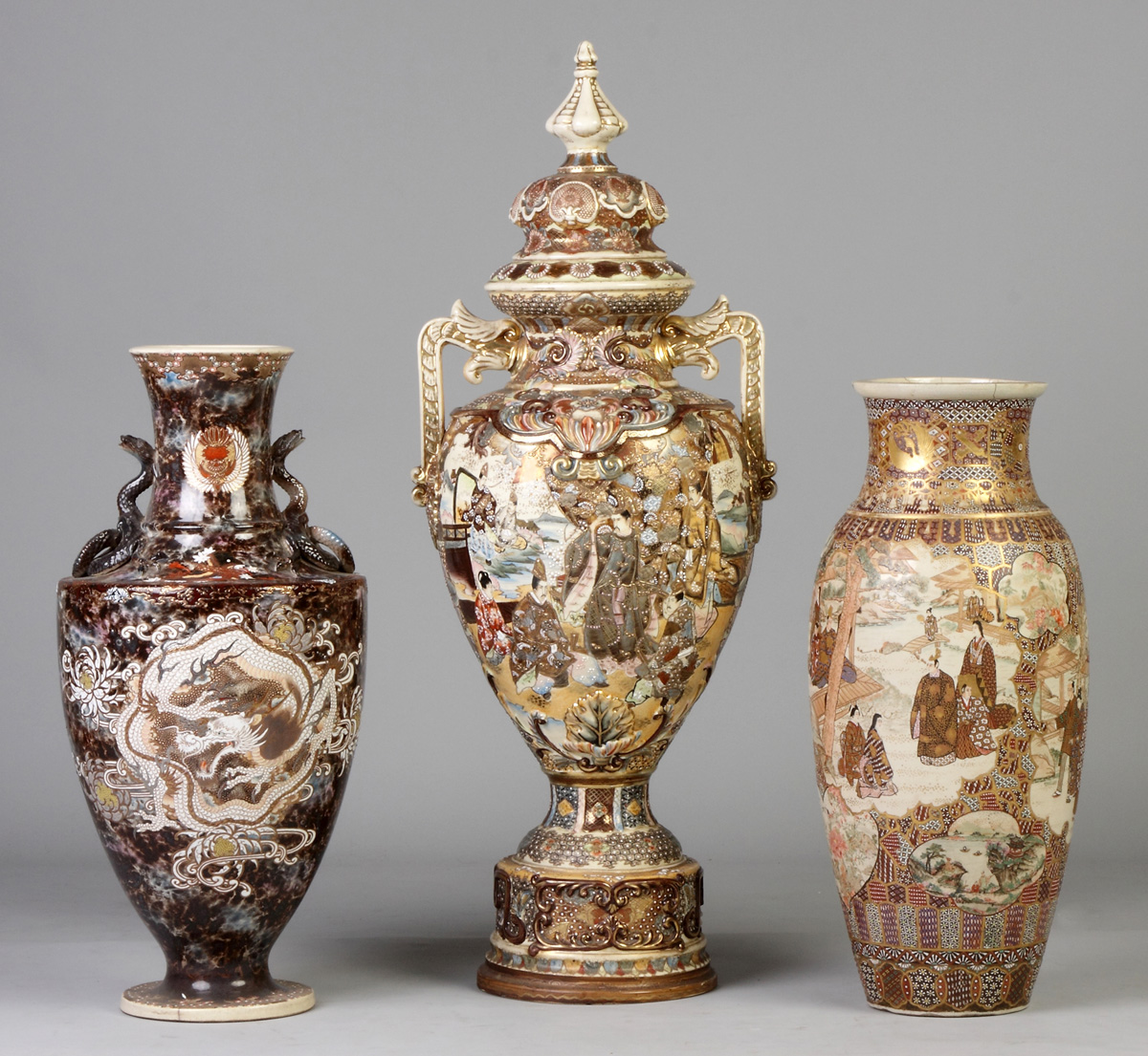 Appraisal: Japanese Floor Vases C L to R Urn hairline in