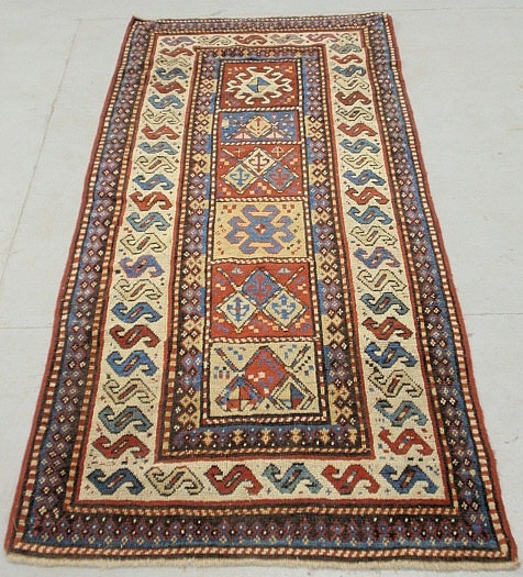 Appraisal: - Fine colorful Kazak center hall runner with overall geometric